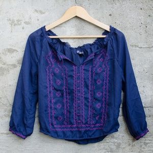 American Eagle Blue and Purple Boho Blouse